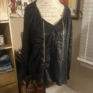Michael Kors Black Leopard Print Blouse - XL